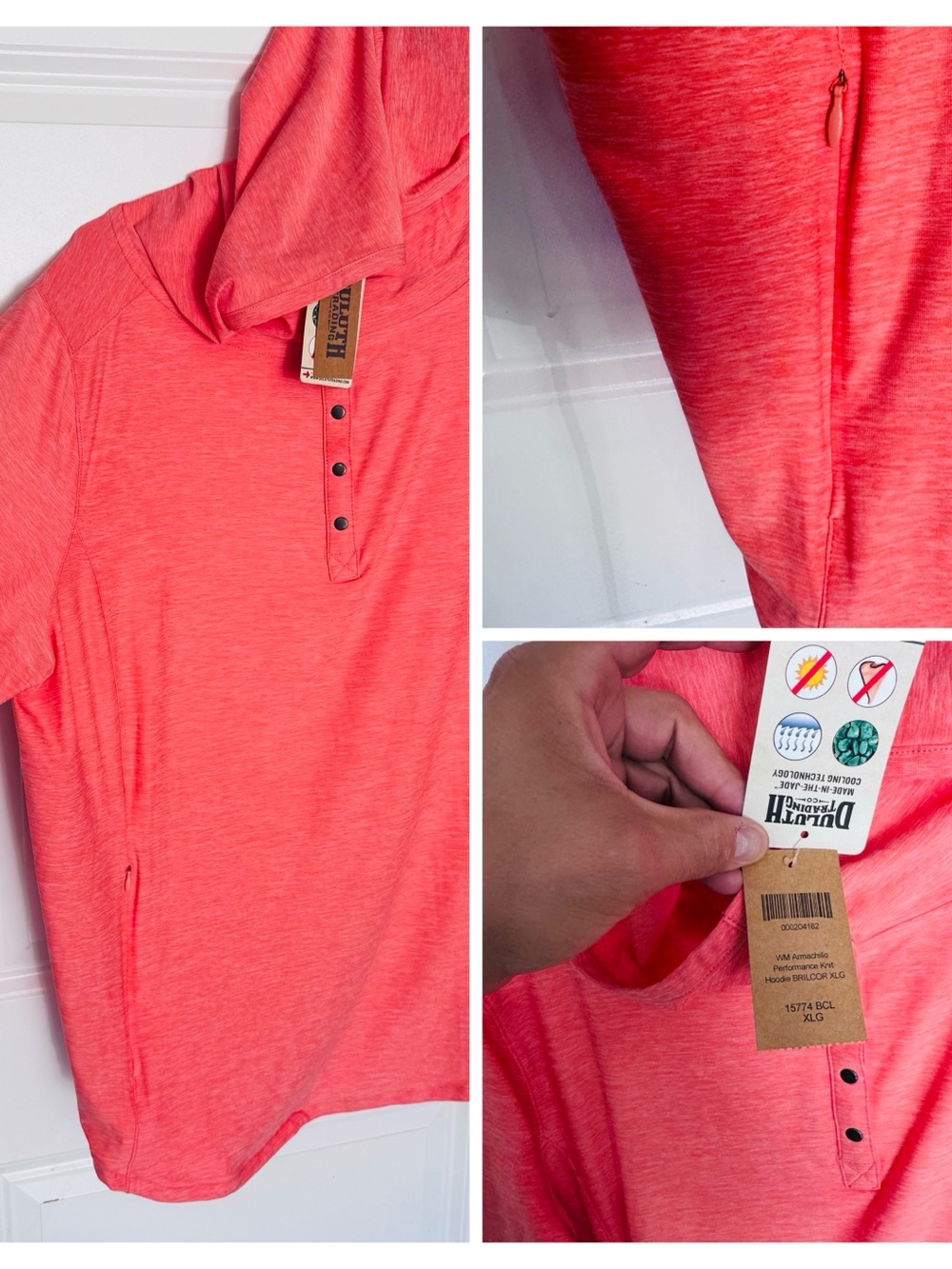 Duluth Trading Co Coral Hooded Short-Sleeve Henley